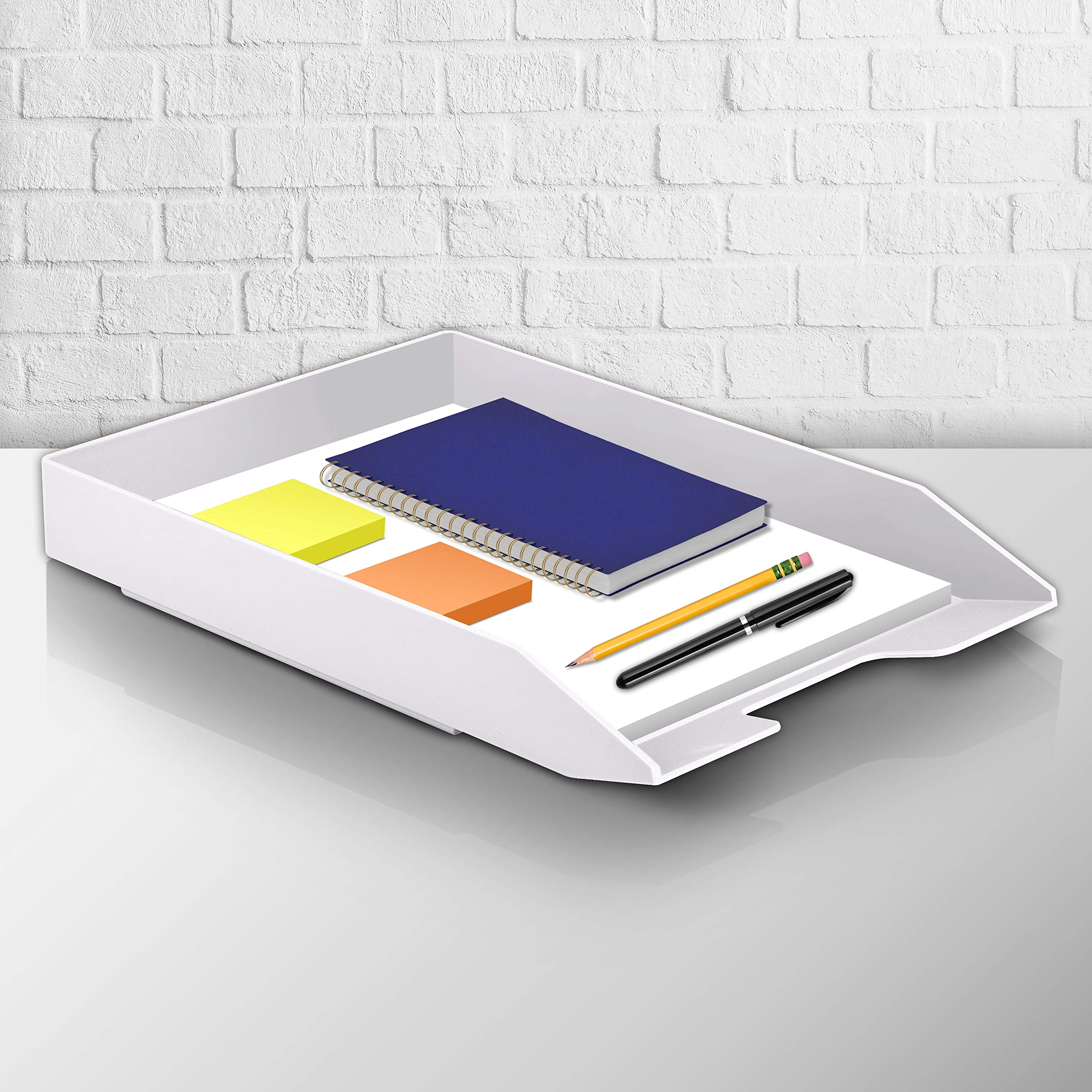 Acrimet Bandeja de Papel Apilable, Organizador de Cartas y Papeles en plastico de Carga Frontal para Oficina (Blanco, 1 Unidad)