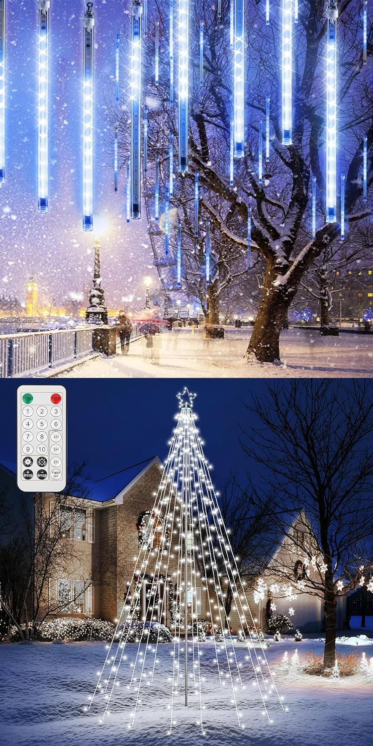 Flacchi 20 Tubes Meteor Shower Icicle Lights Christmas Lights Outdoor
