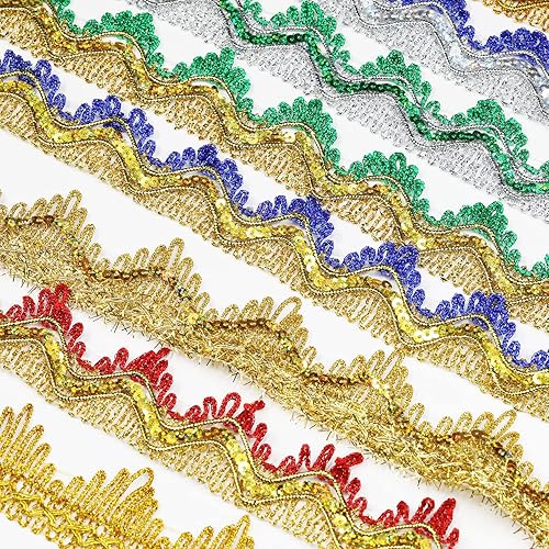 Miniatura 4 de Tibaoffy Cinta de 14 yardas de ancho de 1.37 pulgadas con ribete de encaje dorado decorado para bodas, actuaciones de disfraces, telas de costura o