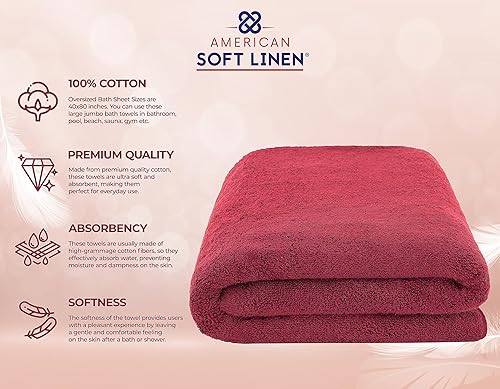 Miniatura 605 de American Soft Linen - Juego de 4 toallas de baño, 100% de algodón turco de 27 x 54 pulgadas, toallas de baño extragrandes, toallas para ducha