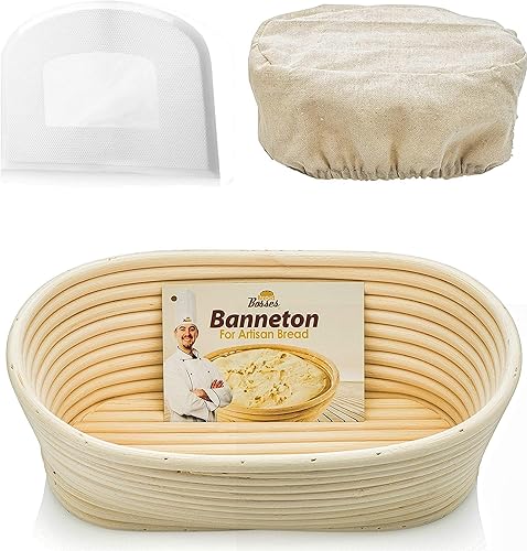 Miniatura 3 de Bread Bakers Lame - Herramienta para cortar pan y cesta ovalada a prueba de Banneton, cestas de 10 pulgadas y cesta de pan de 9 pulgadas