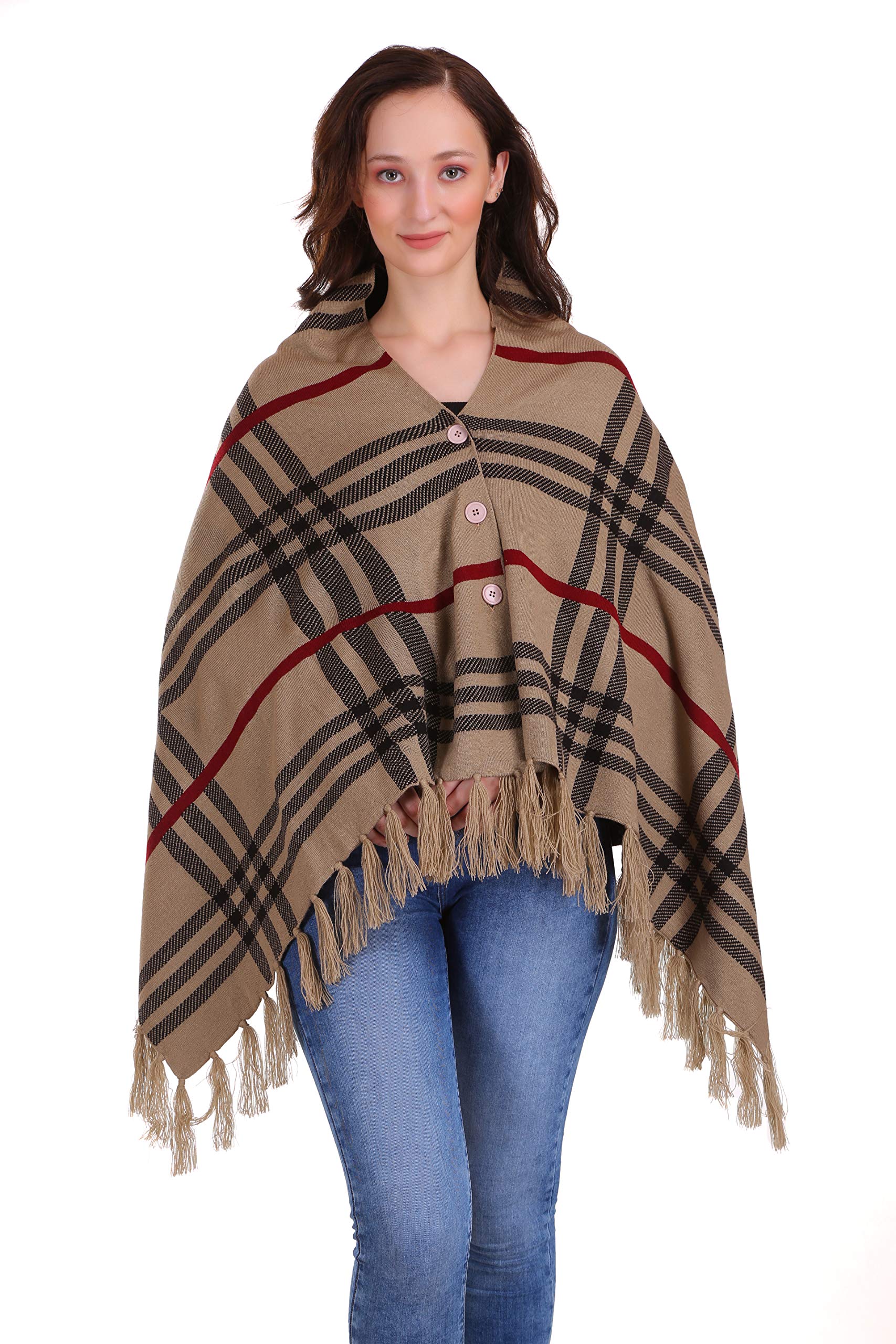 Joe HazelCheckered Reversible Ponchu (Beige, Black)