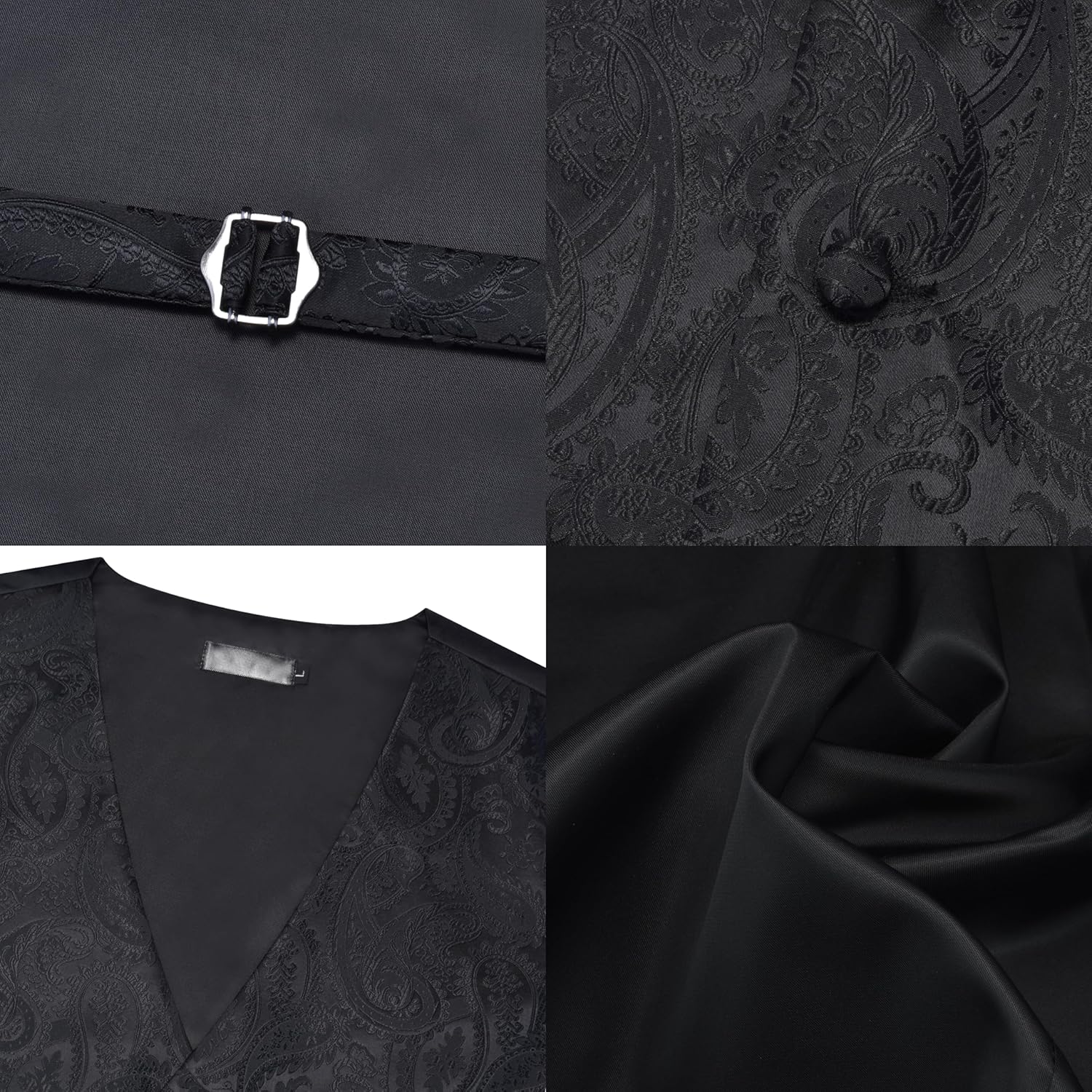 GUSLESON Men's V-Neck Suit Vests Formal Men Vest Paisley Jacquard Tie Waistcoat Bow tie Hanky Set Wedding 7PCS - Image 4