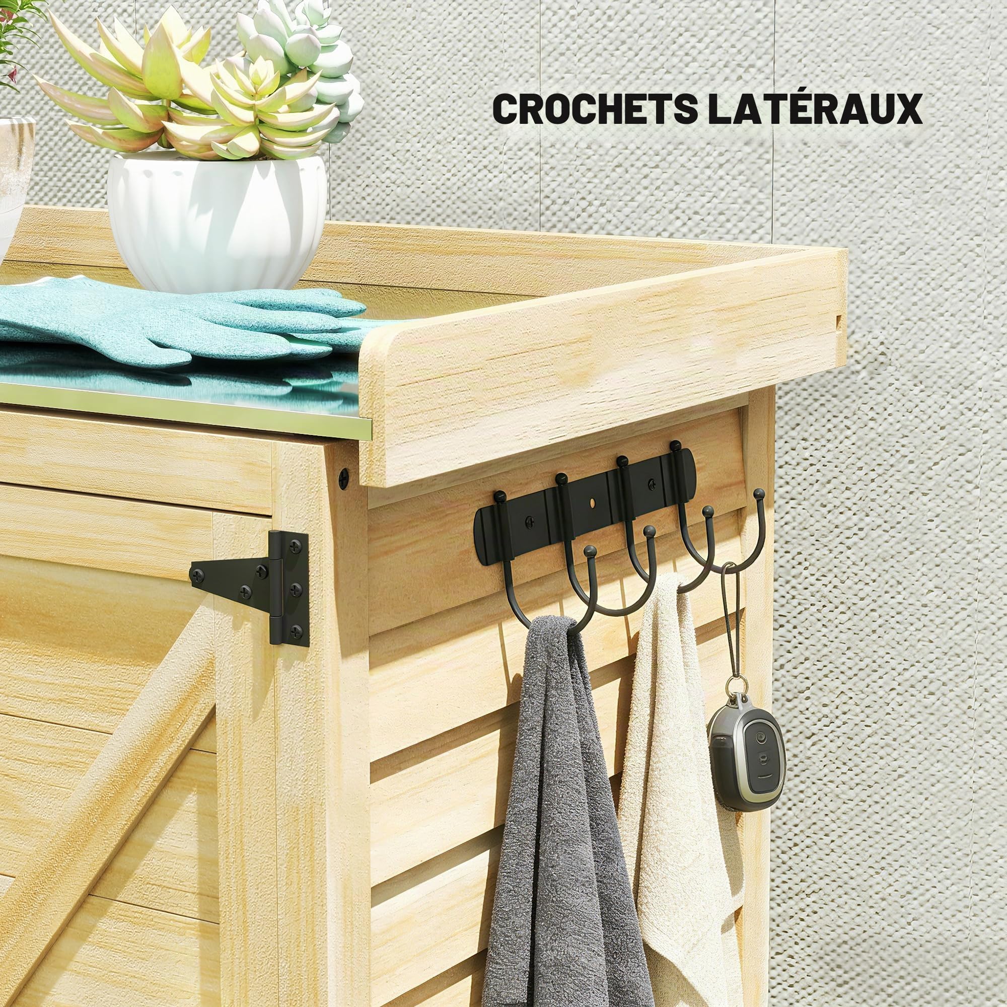 Outsunny Armoire de Jardin en Bois avec Étagère 71,5x39x95 cm Bois Naturel