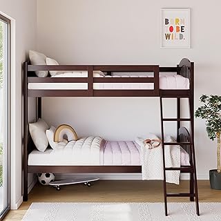 Storkcraft Long Horn Twin-Over-Twin Bunk Bed (Espresso) - GREENGUARD Gold Certified, Converts to Two Twin Beds, Wood Bunk Bed for Kids Bedroom
