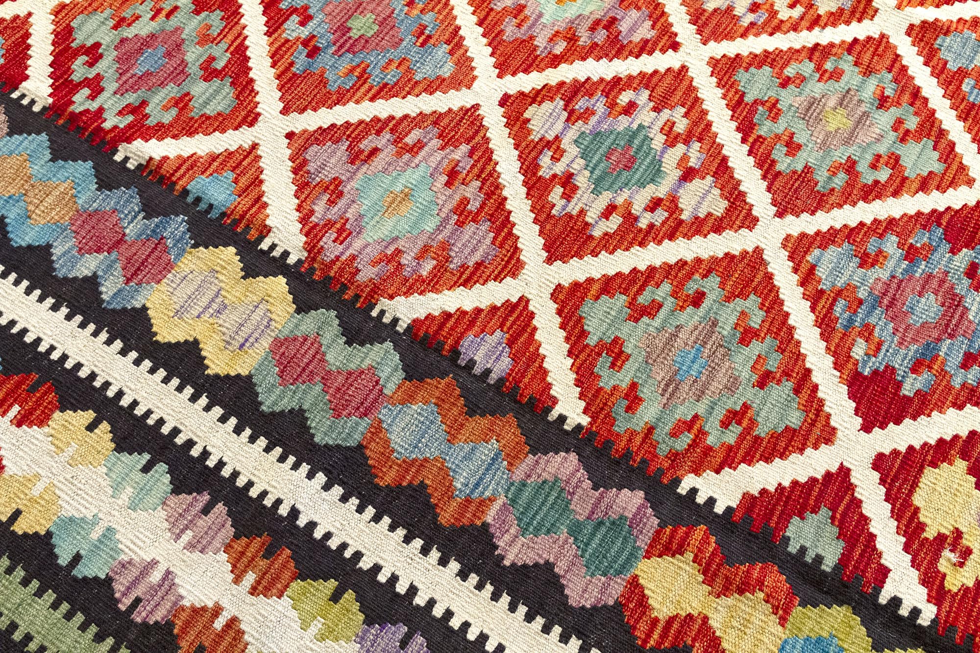 HAMID-Tappeto Kilim Herat, 100% Lana, Tessuta a Mano, Tappeti Etnico per Soggiorno, Camera da Letto, Sala da Pranzo, (297x266cm)