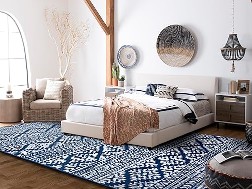 Miniatura 6 de SAFAVIEH - Alfombra de 9 x 12 pies de la colección Tulum - Grande - Azul marino y marfil, diseño marroquí bohemio con estilo tribal, no suelta