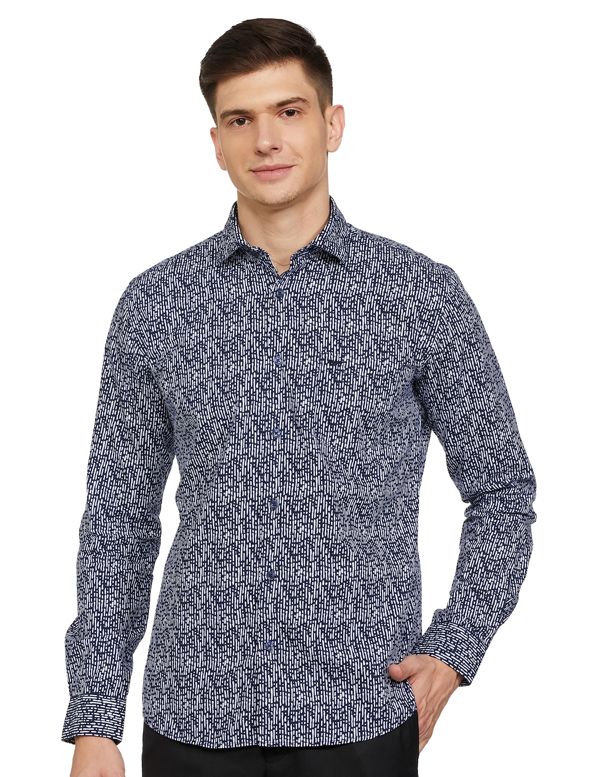 Park AvenueMen's Pure Cotton Print Pattern Slim Fit Cut Away Collar Full Sleeve Casual Shirt