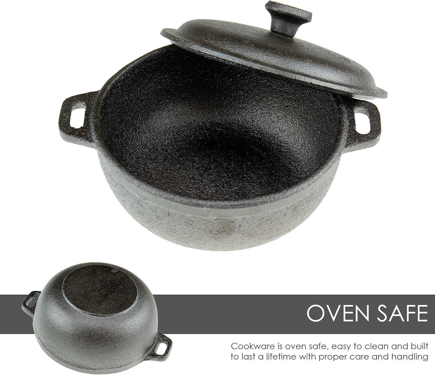 Heavy Duty Pre Seasoned Mini Cast Iron Dutch Oven Set of 3, Oven Safe Cooker, Black