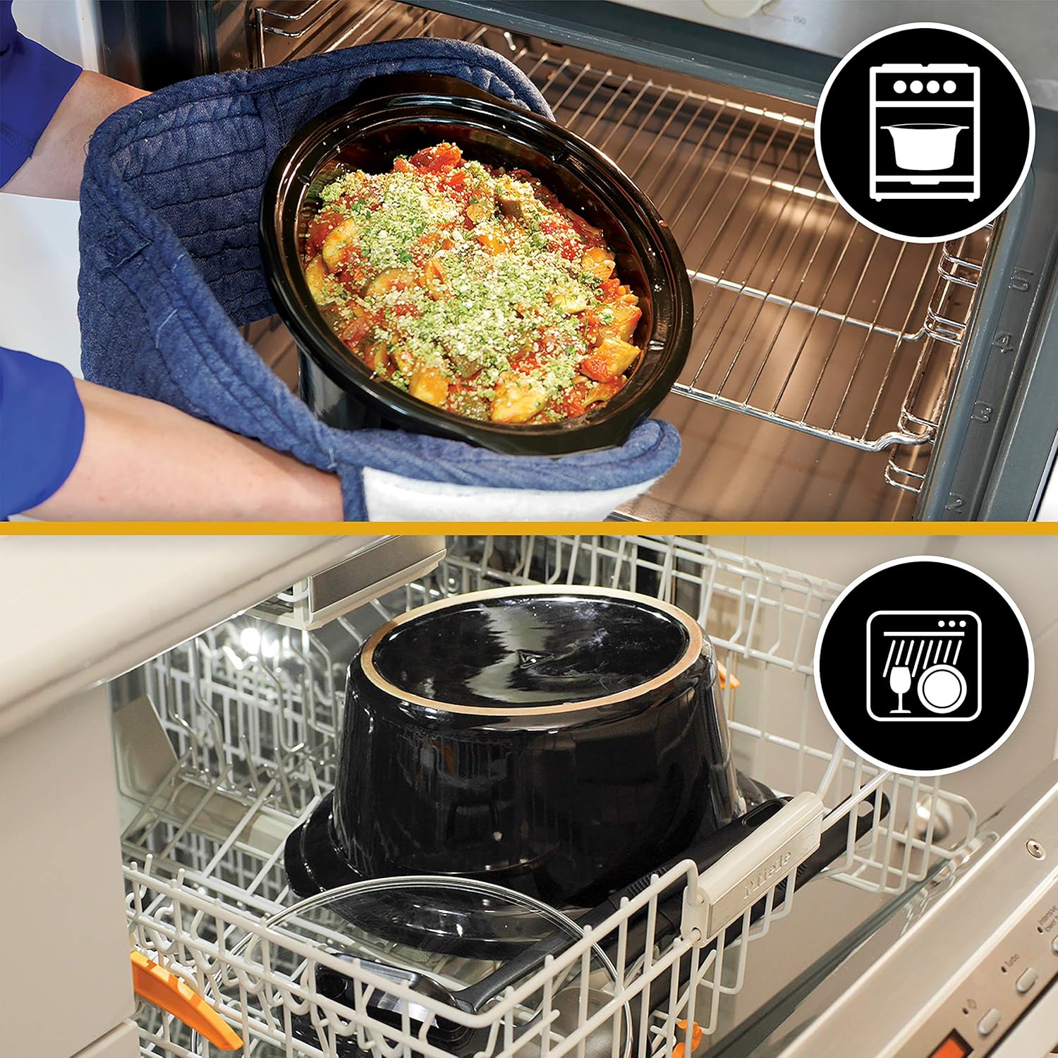 Stoneware pot in oven and dishwasher