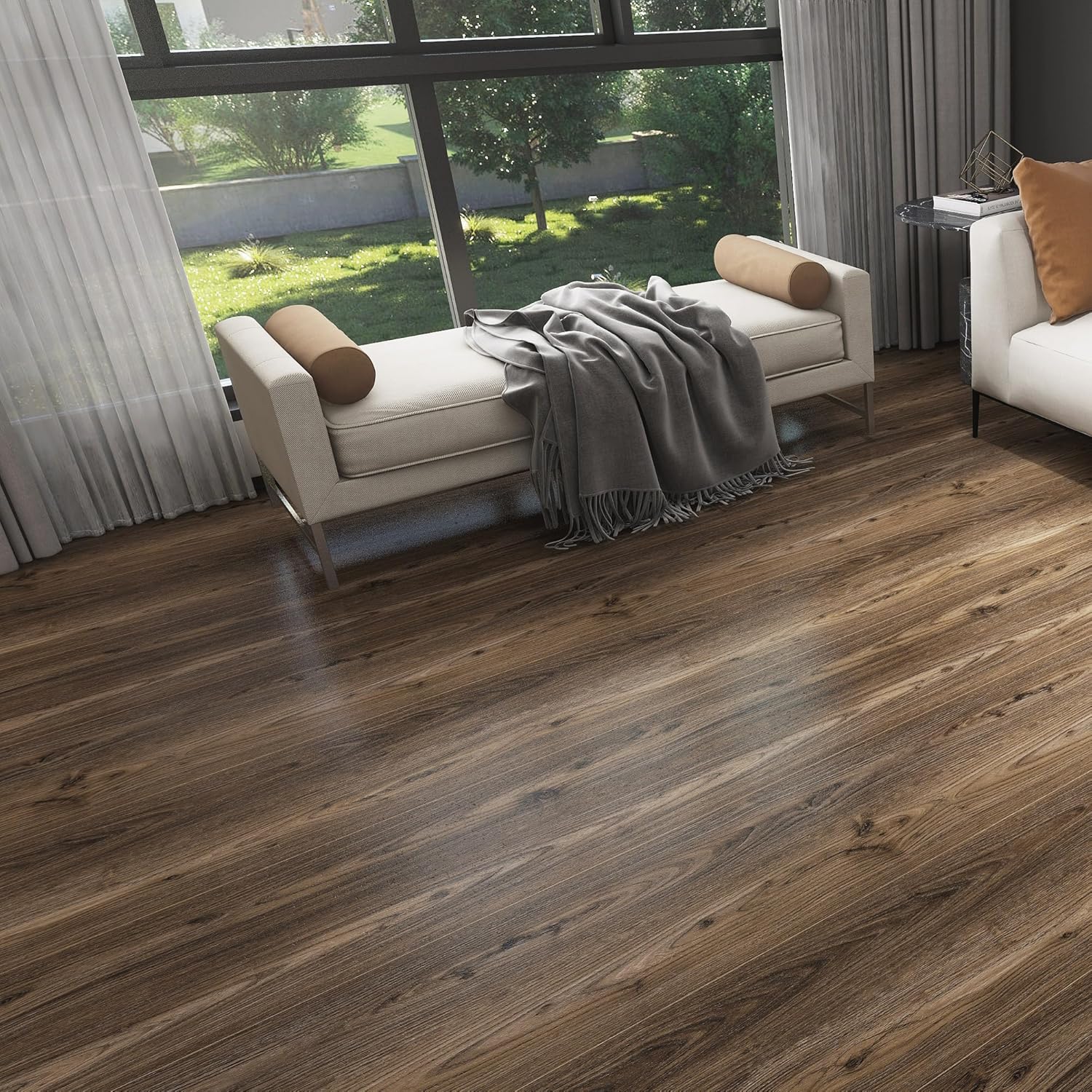 Lareko 52 Sq.Ft Peel and Stick Floor Tile – 630" Length 12" Width Roll - Dark Brown Self-Adhesive Vinyl Flooring Waterproof, Wide Wood Plank for Easy Installation, Bedroom, Kitchen