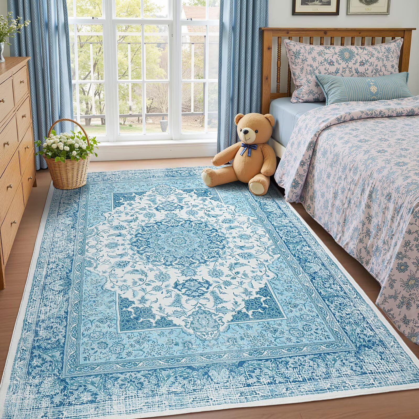 Macgace 5x7 Area Rug for Bedroom, Machine Washable Rugs with Non-Slip Backing for Living Room, Soft Vintage Carpet Kitchen Laundry Kids Room Decor,