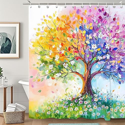 Miniatura 13 de Cortina de ducha con flores de margaritas rosas florales, cortinas de ducha de baño, decoración del hogar, tela impermeable lavable a máquina con 12