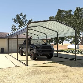 12 x 20 Upgraded Steel Carport Garage, Outdoor Car Port Car Shelter Carport Canopy for SUV, Truck, Boat, Grey