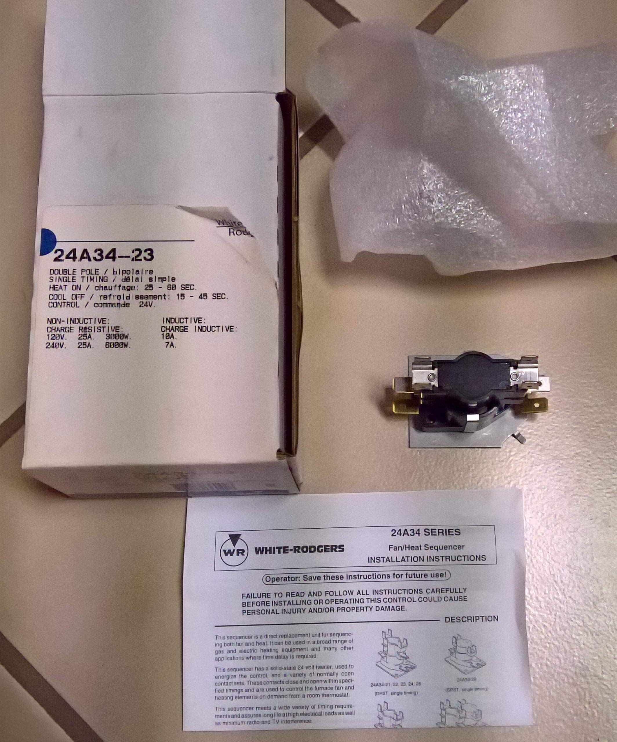 HVAC Replacement Part White Rodgers 24A34-5 Replacement Heat Sequencer ...