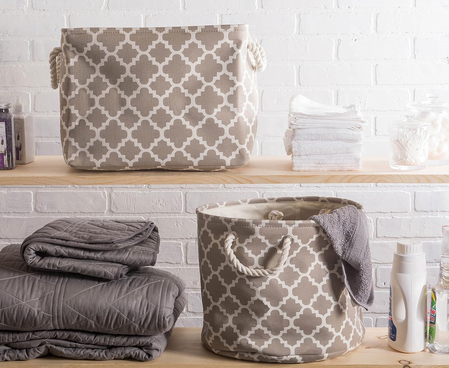 DII Polyester Container with Handles, Lattice Storage Bin, Large, Brown (Pack of 3)