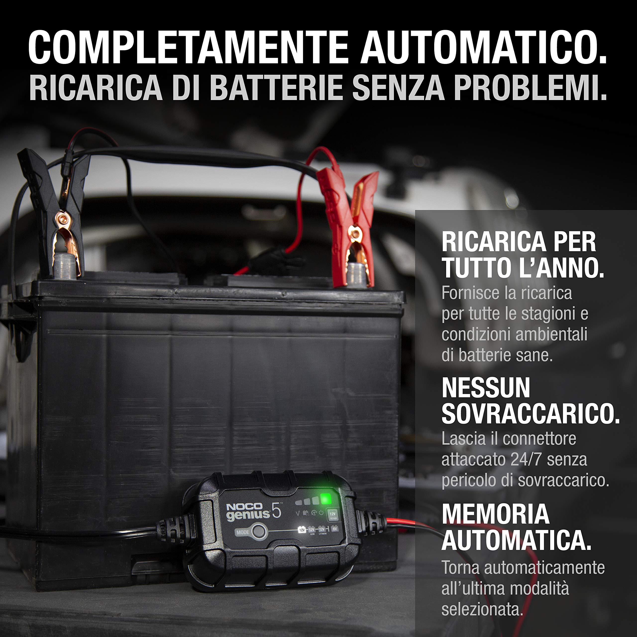 NOCO GENIUS5 Caricabatterie Intelligente 5A 6V/12V Mantenitore di Carica Desolfatatore