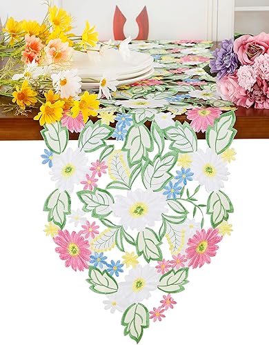 Camino de mesa de flores de primavera, manteles individuales bordados, manteles individuales florales para mesa de hogar, cocina, comedor,