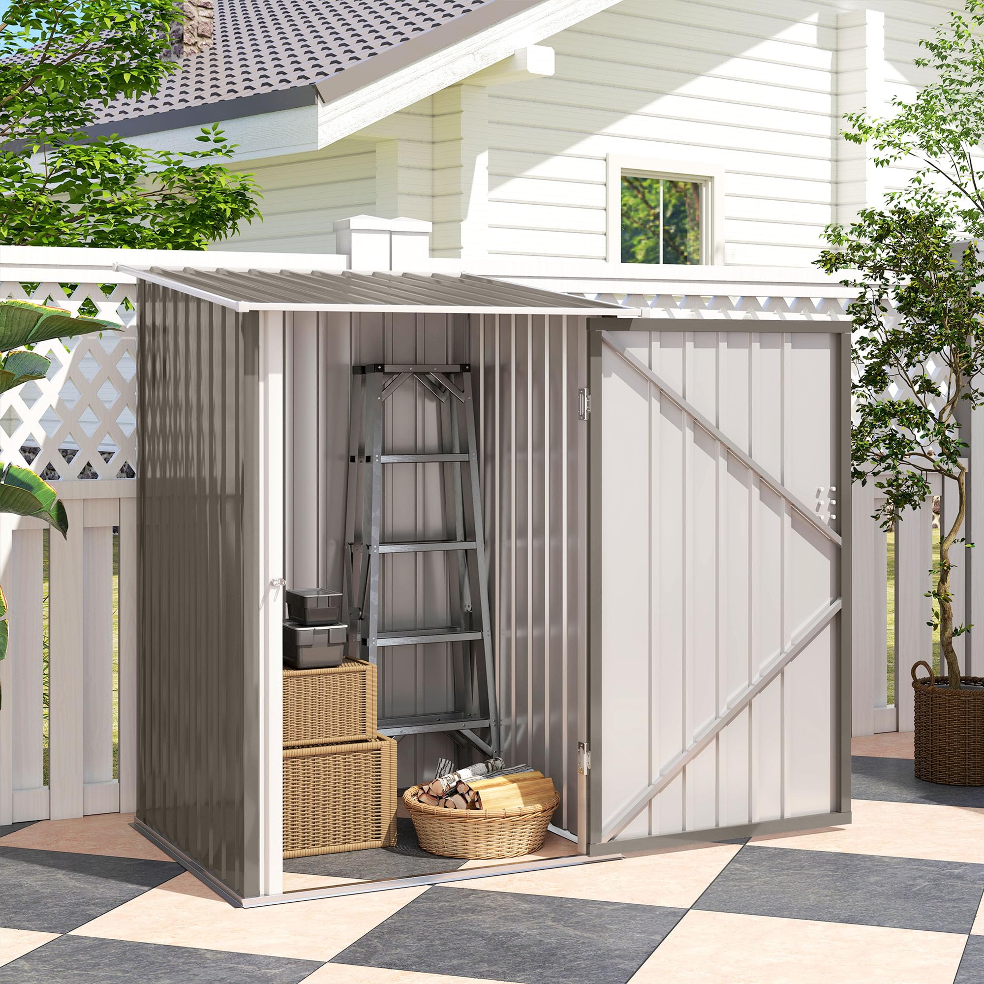 Outsunny Abri de Jardin 1m² - Remise pour Outils - cabanon Porte verrouillable - dim. 1L x 1,03l x 1,6H m - tôle d'acier ondulée Marron et Blanc