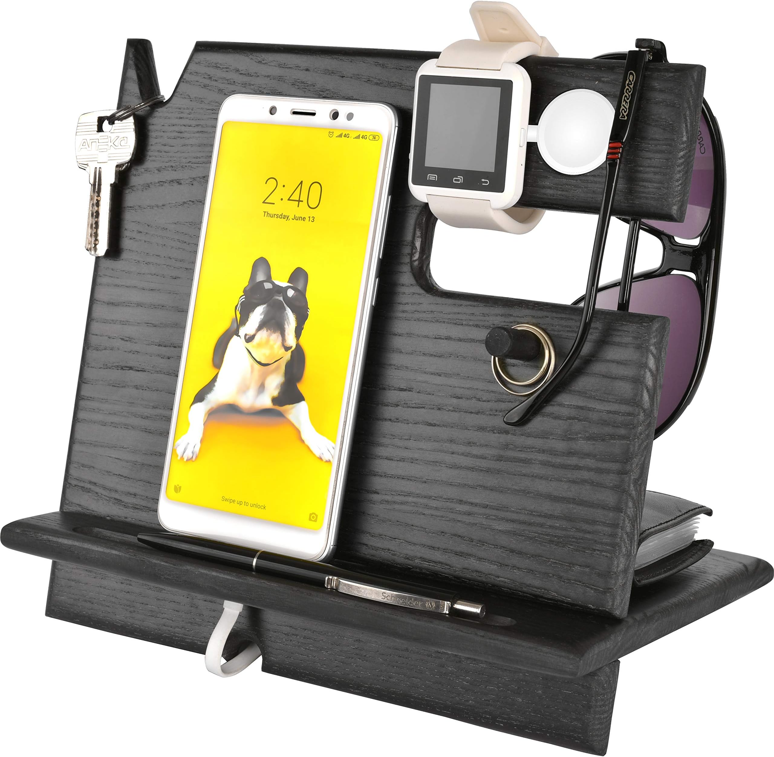 BarvA Wood Docking Station Cell Phone Smartwatch Holder