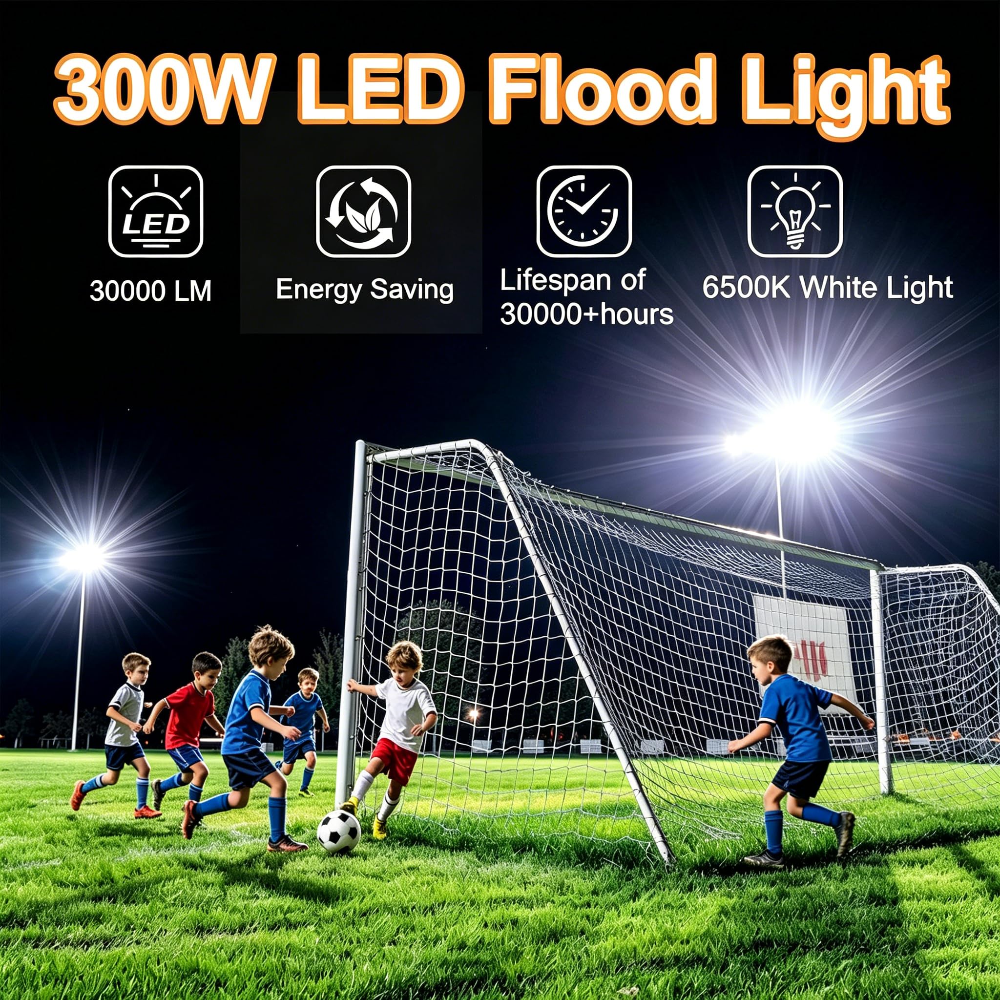 2 Piezas 300W Focos LED Exterior, 30000LM Proyector LED Exterior, Resistente al Agua IP66 Foco Proyector LED, 6500K Blanco Frío Floodlight para Patio, Terraza, Garaje, Jardín