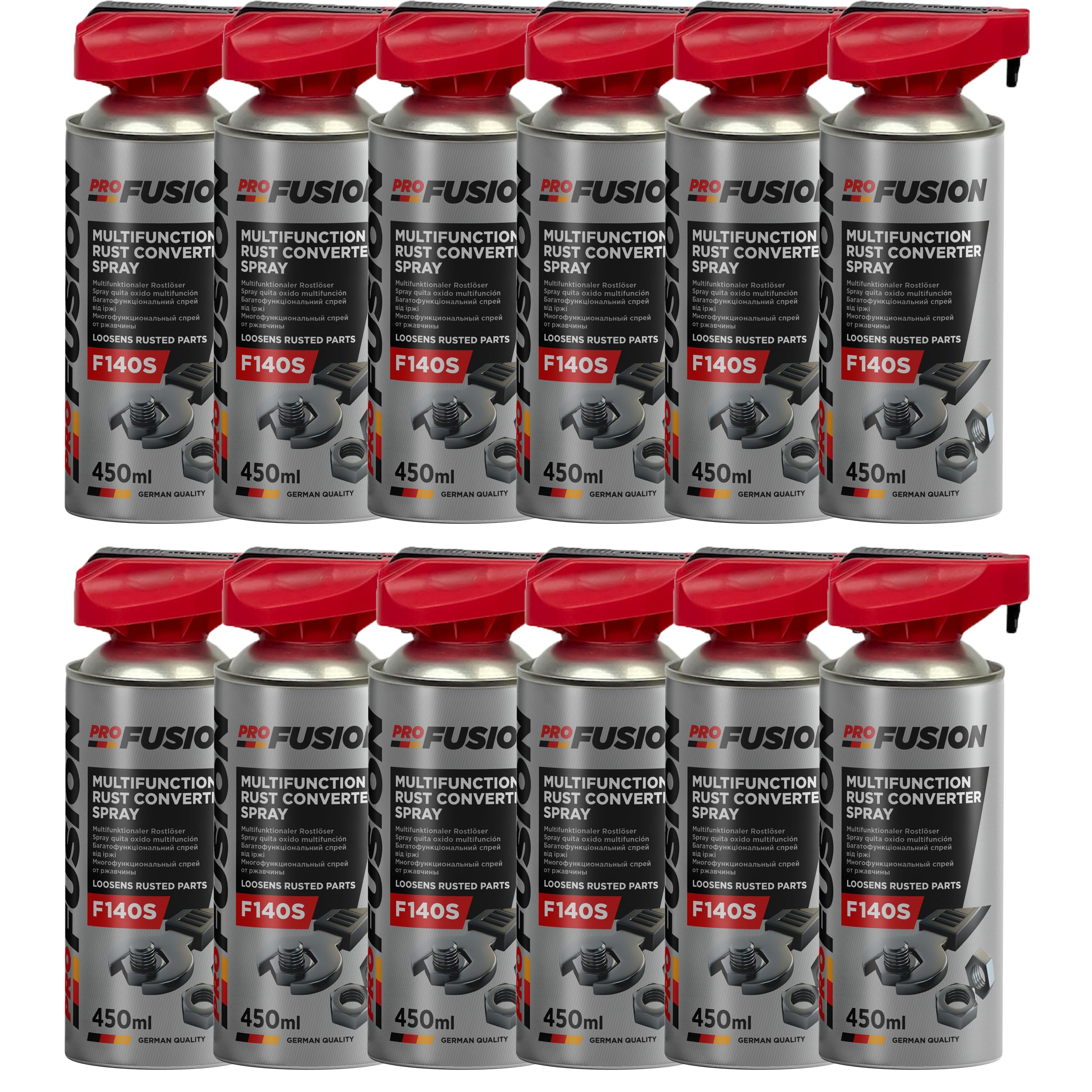 ProFusion Aceite Lubricante Multiusos Pack de 12 - para Liberar Conexiones, Piezas Atascadas y Oxidadas - Evita la Formación de Corrosión - Detergente para Microfisuras y Grasa Lubricante - 450 ml
