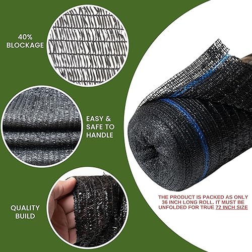 Miniatura 4 de 40% 6' x 100 FT Eyelets Shade Cloth Roll Sunblock Shade UV Resistant Net for Garden Greenhouse Flower Plant Patio Kennel, Black - PS6140BLK Negro