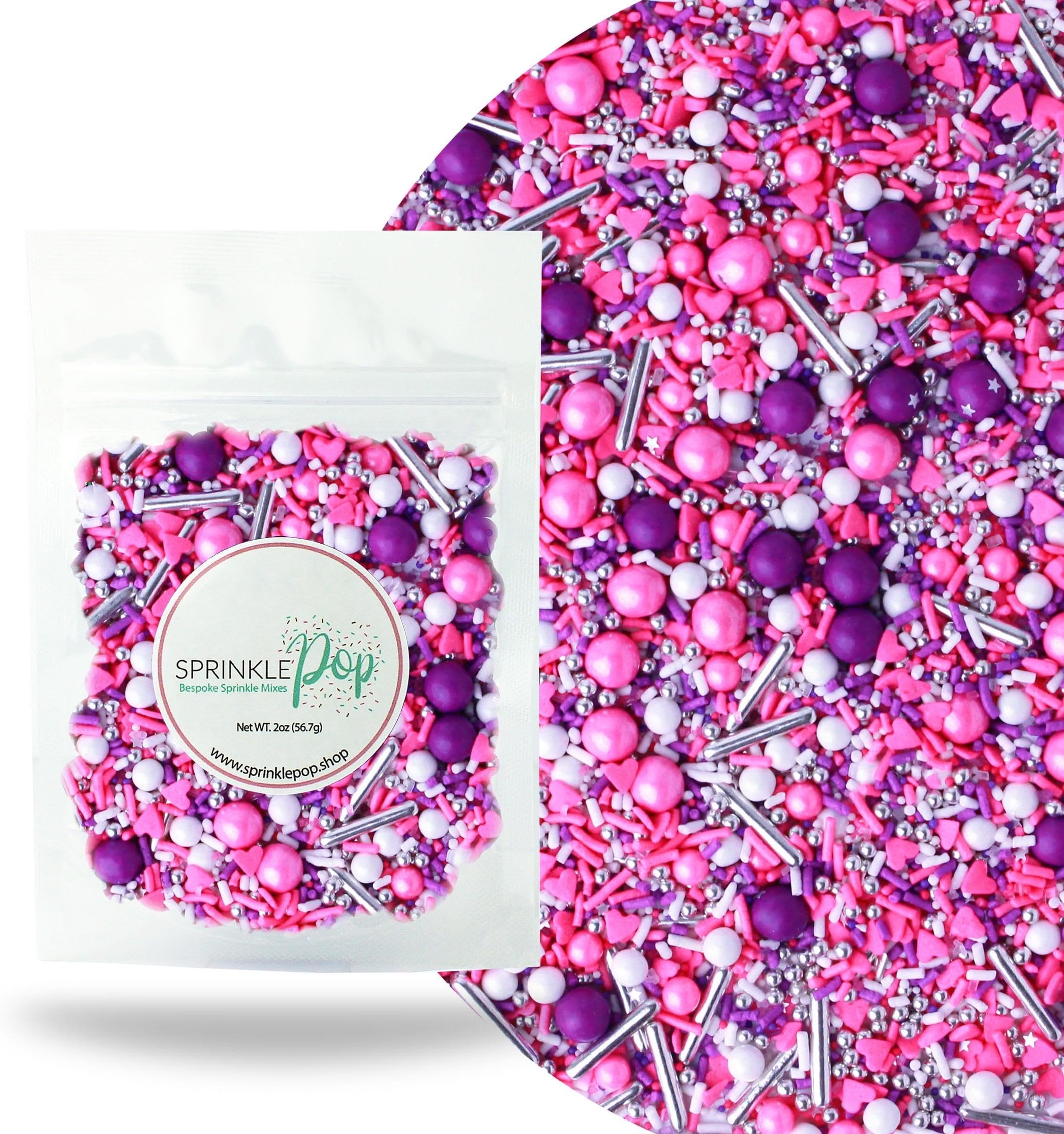 Electric Love Sprinkle Mix| Sprinkles Made In USA By Sprinkle Pop| Hot Pink Purple White Sprinkles With Pink Hearts Confetti| Sprinkles For Decorating Girl Lady Valentines Cupcakes Cakes Cookies, 2oz