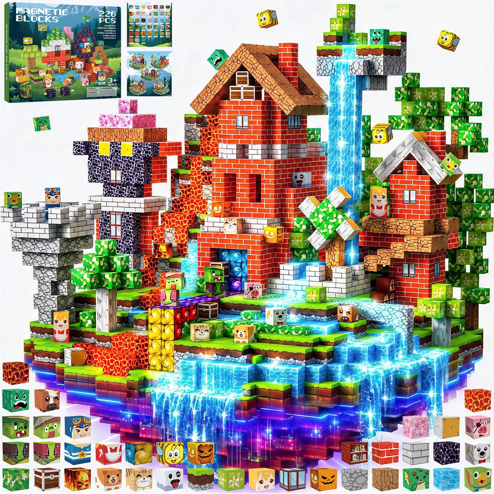 Crifeton Costruzioni Magnetiche per Bambini 220 PCS 2CM 3+ Giochi Cubi Magnetici, Building Blocks Giocattoli Montessori a Partire da 3 4 5 6 7 8 9 10 11 12 Anni Regali di Compleanno per Ragazzi