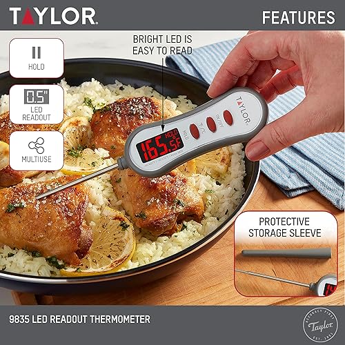 Miniatura 2 de Taylor Termómetro digital de lectura instantánea para carne, parrilla, cocina, cocina, con pantalla LED brillante, gris