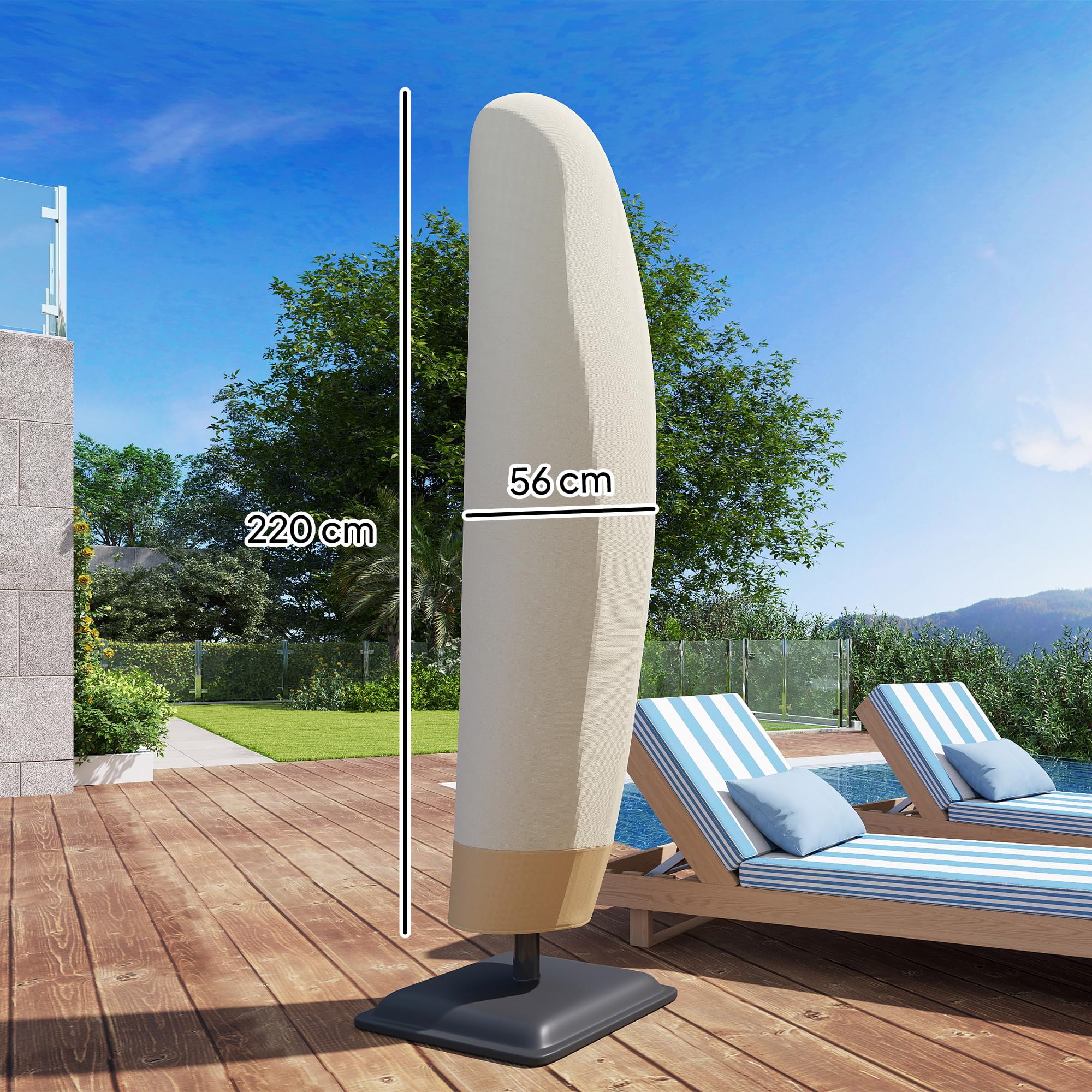 Outsunny Funda para Sombrilla de Jardín Funda para Parasol Impermeable Tela Oxford 600D Cubierta de Parasol con Cremallera para Jardín Exterior Ø56x220 cm Beige