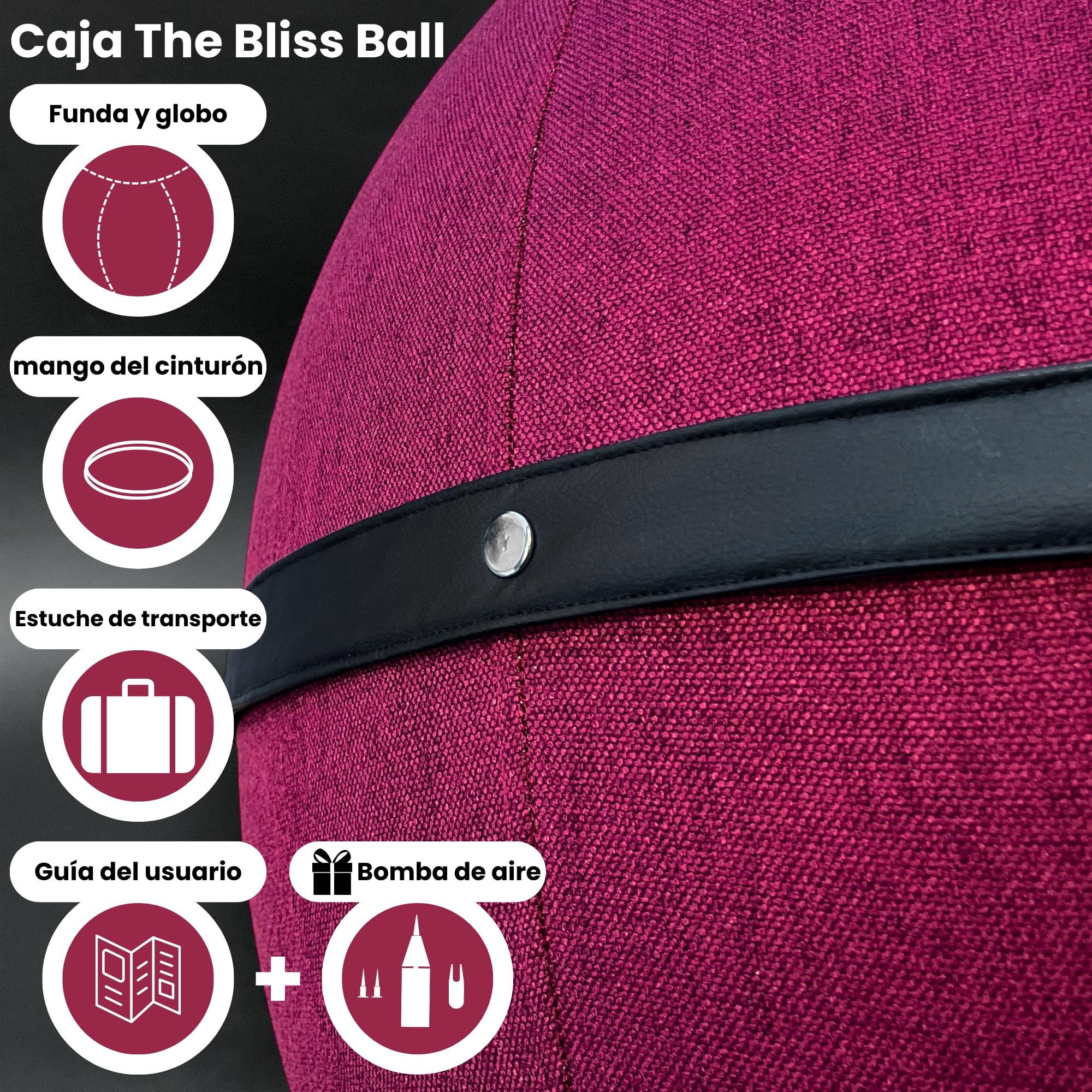 Pelota Oficina para Sentarse - Pelota Silla Trabajo y Yoga - Balón ergonómico antidolor de Espalda - Asiento dinámico y Postura Mejorada - Capacidad de 180 kg - Antideslizante