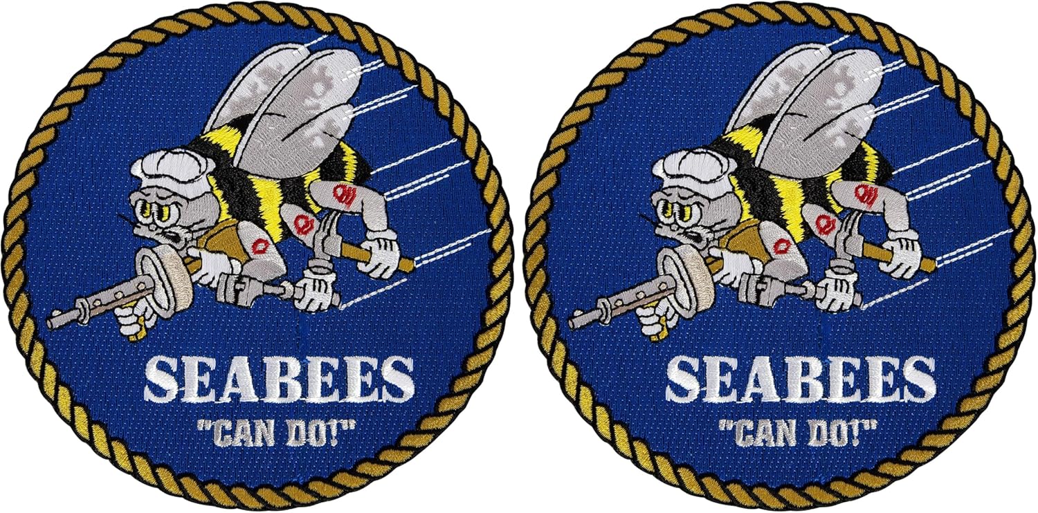 Desert Cactus United States Navy Patch – Embroidered Iron On/Sew On Applique for Blazers, Jackets, Backpacks, Bags, Hats & Tactical Gear – (Patch - 5 Inch Seabees) (Pack of 2)