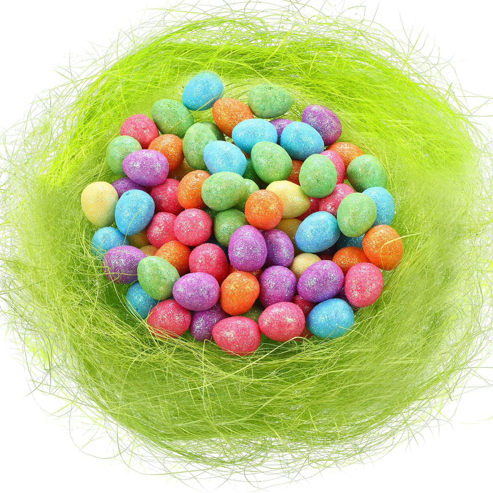 300 Pieces Glitter Easter Eggs Small Decorative Foam Eggs Colorful Eggs Ornaments with Shredded Paper Grass for Easter Craft Home Decor, 0.6 x 0.7 Inch