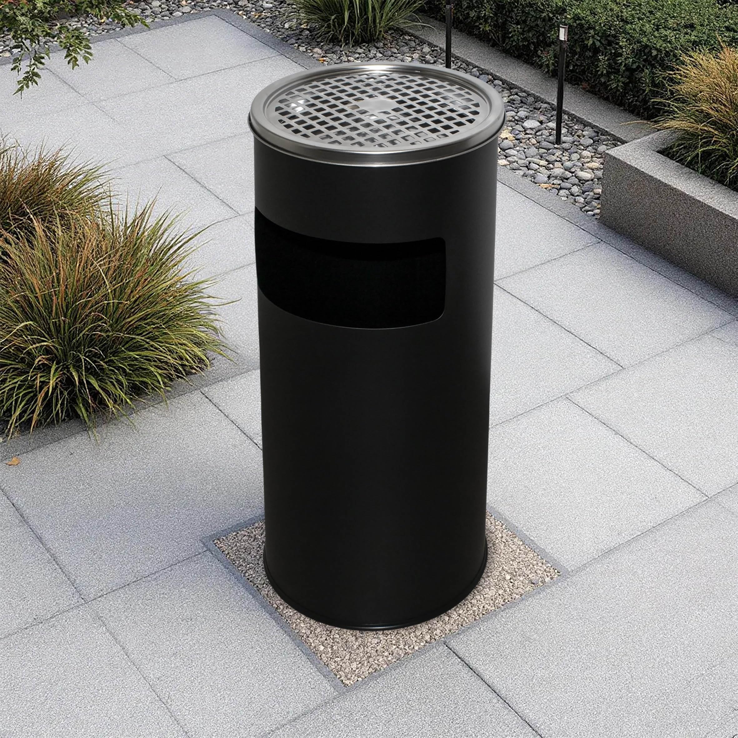 Posacenere in acciaio inox nero per esterni – 60 x 25 cm – Posacenere in metallo per esterni autoportante con pattumiera – Outdoor Stand posacenere con inserto per cenere e pattumiera