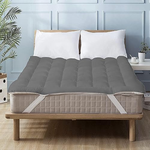 Miniatura 6 de Cubrecolchón tamaño King, bolsillos profundos (8 a 22 pulgadas de profundidad), funda de algodón de 500 hilos, almohadillas de colchón de relleno de