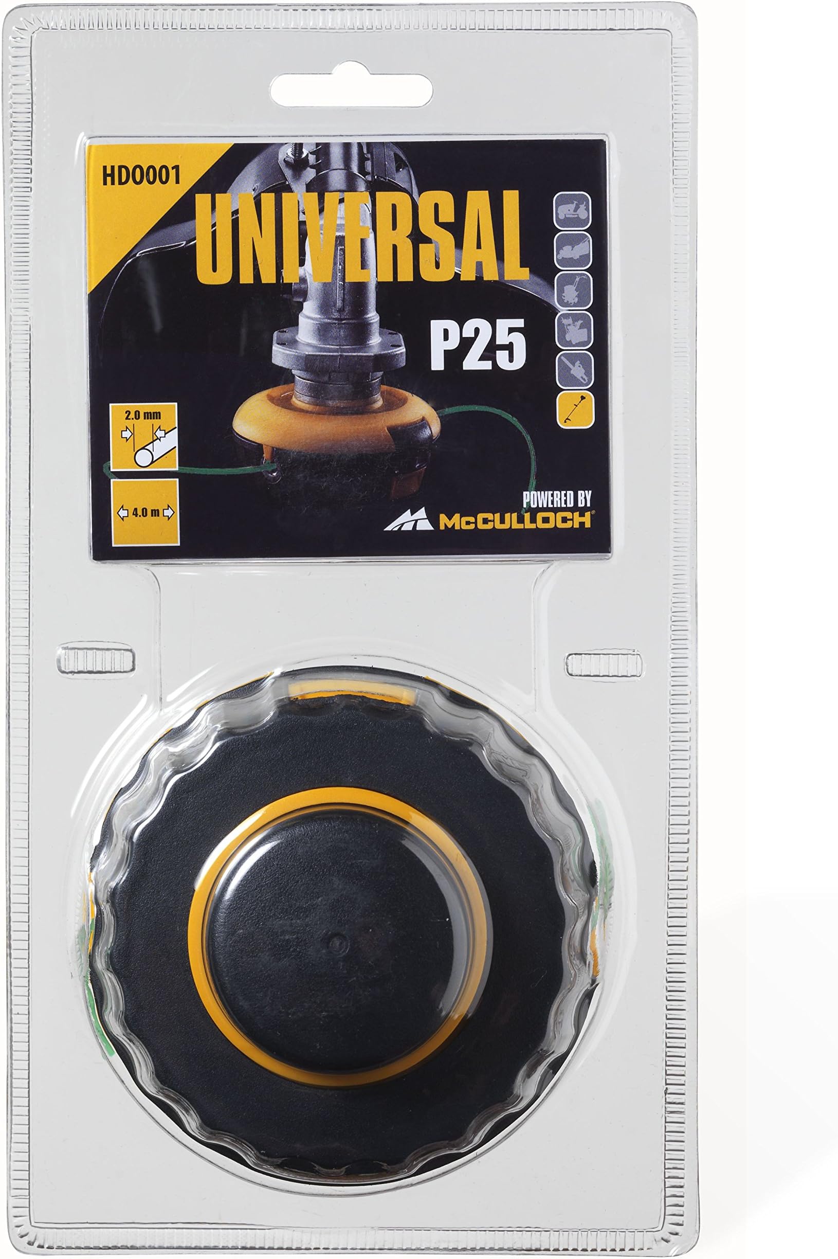 Gardena Universal Trimmer Head P25 2.0 mm x 4 m, HDO001: Line Head with Spool and 2 Threads, Thread 2.0 mm x 4 m, with Universal Shaft, Original McCulloch Accessory (Item No. 00057-76.159.01)