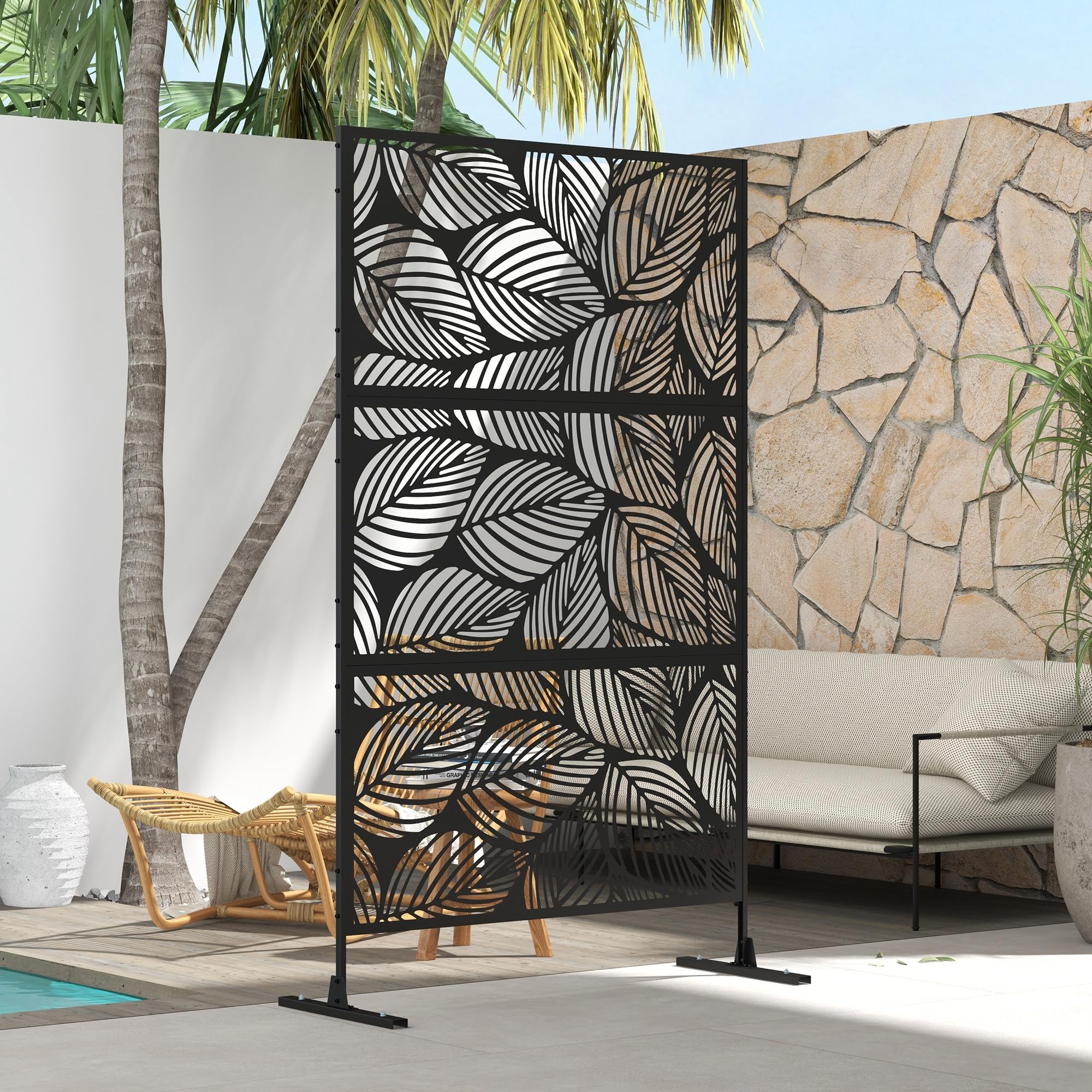 Outsunny Raumteiler 3-teilig 122 x 198 cm Gartensichtschutz Stahl Schwarz