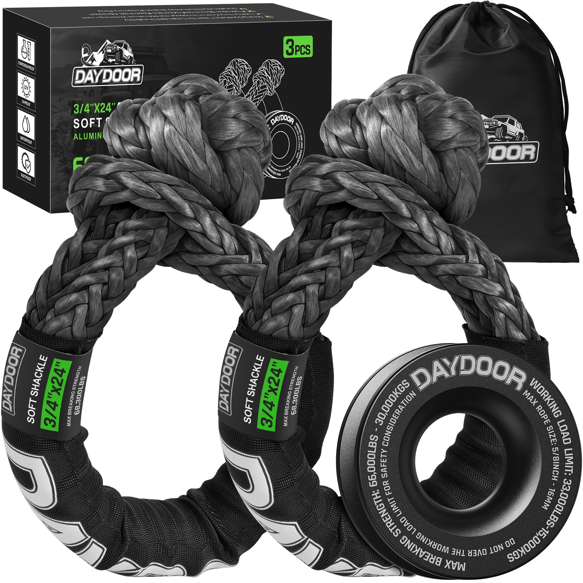 DAYDOOR Soft Shackle for Recovery, 3/4in x 24in, 68,300 LBS, Gray