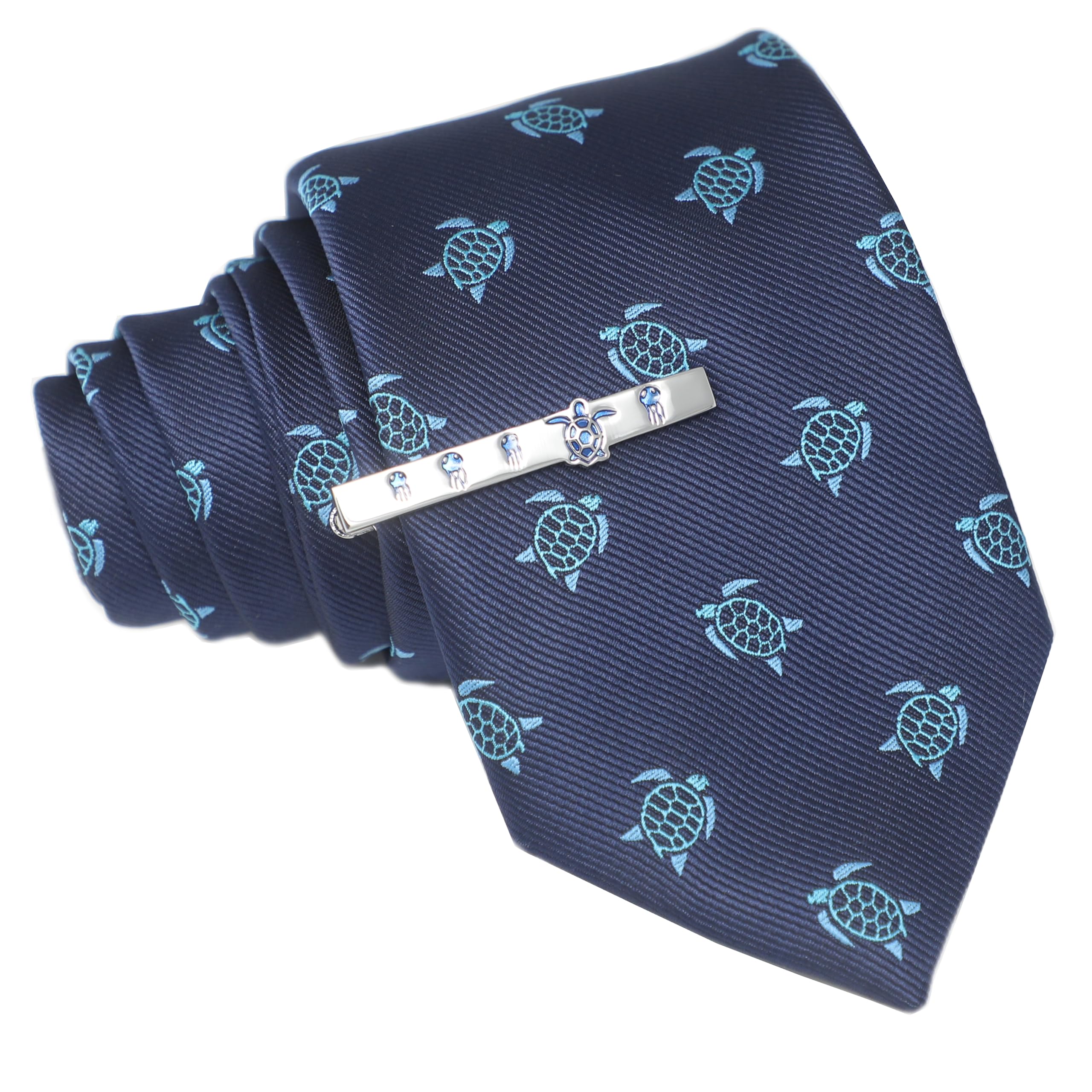 MENDEPOT Men Necktie Matching Tie Bar Set Fancy Animal Sports Tie And Clip Gift Set In Box (Sea Turtle)