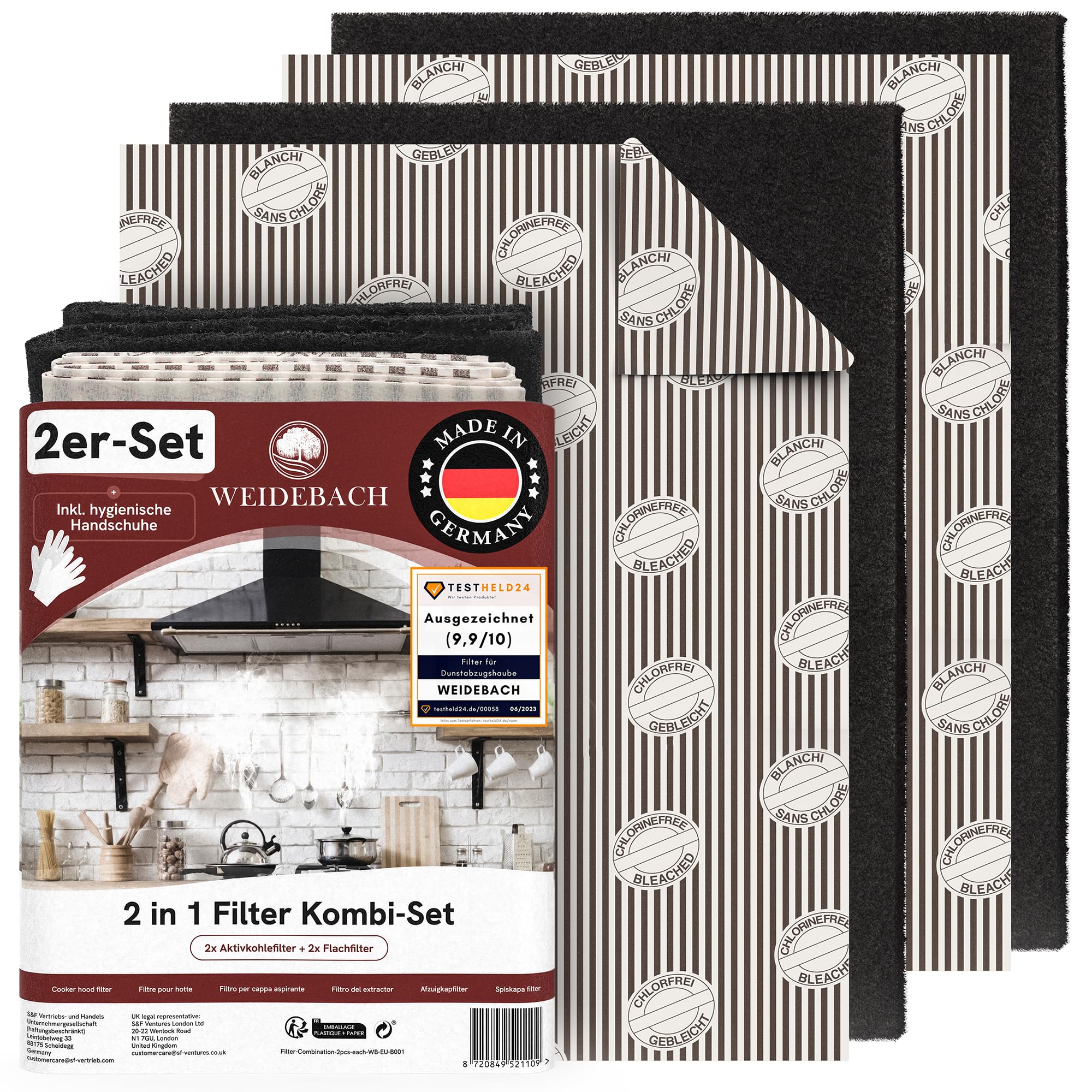 2x 2in1 Dunstabzugshauben Filter Set mit AKTIVKOHLE & FETTFILTER, 57x47 cm [zuschneidbar] – nur 1,2 cm dick –, Dunstabzugshauben-Filter, Kombifilter Abzugshaube, Aktivkohlefilter Dunstabzug