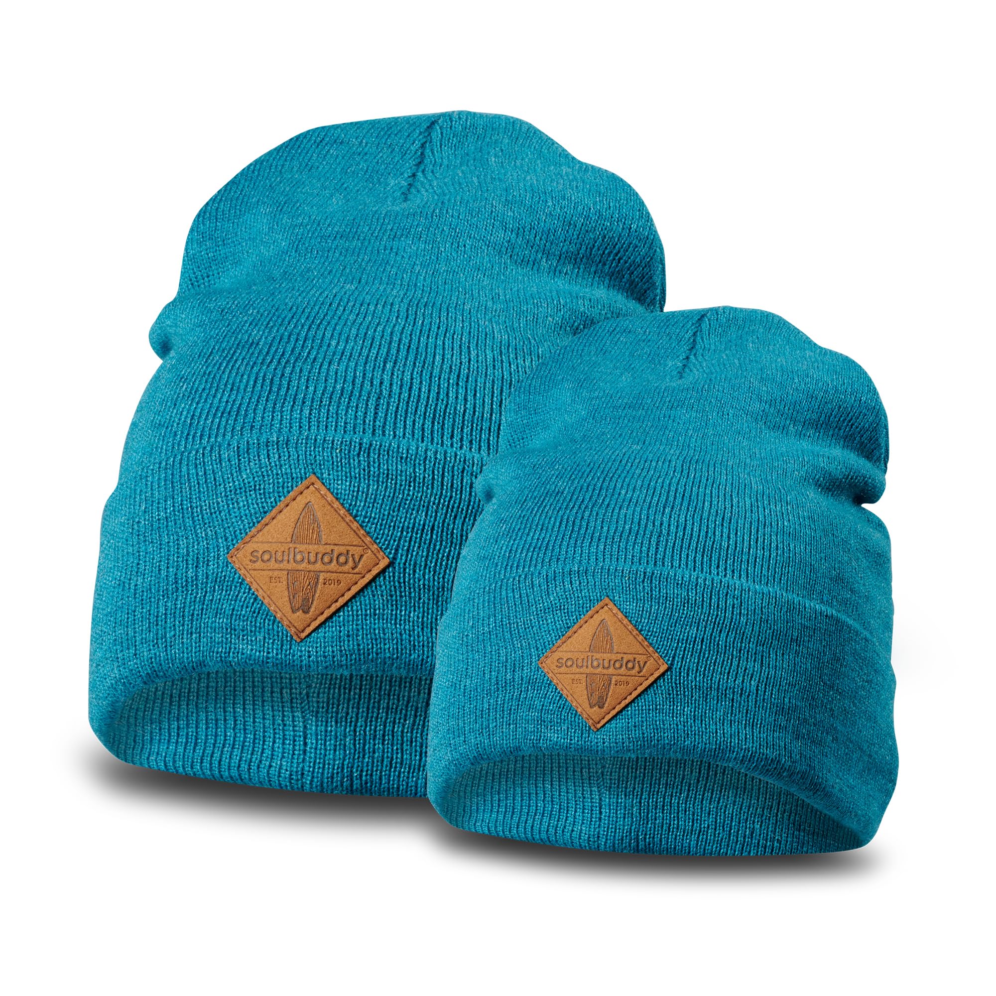 Soulbuddy Beanie - 2er Set Partnerlook | 1 Erwachsenen Wintermütze (One Size) und 1 Kinder Strickmütze (Größe S, M oder L) im identischen Style
