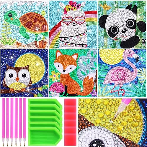 YOTHORN Kit de pintura de diamante 5D de 6 piezas para niños, kit de arte de diamantes de taladro completo, kit de pintura de bricolaje, pintura de