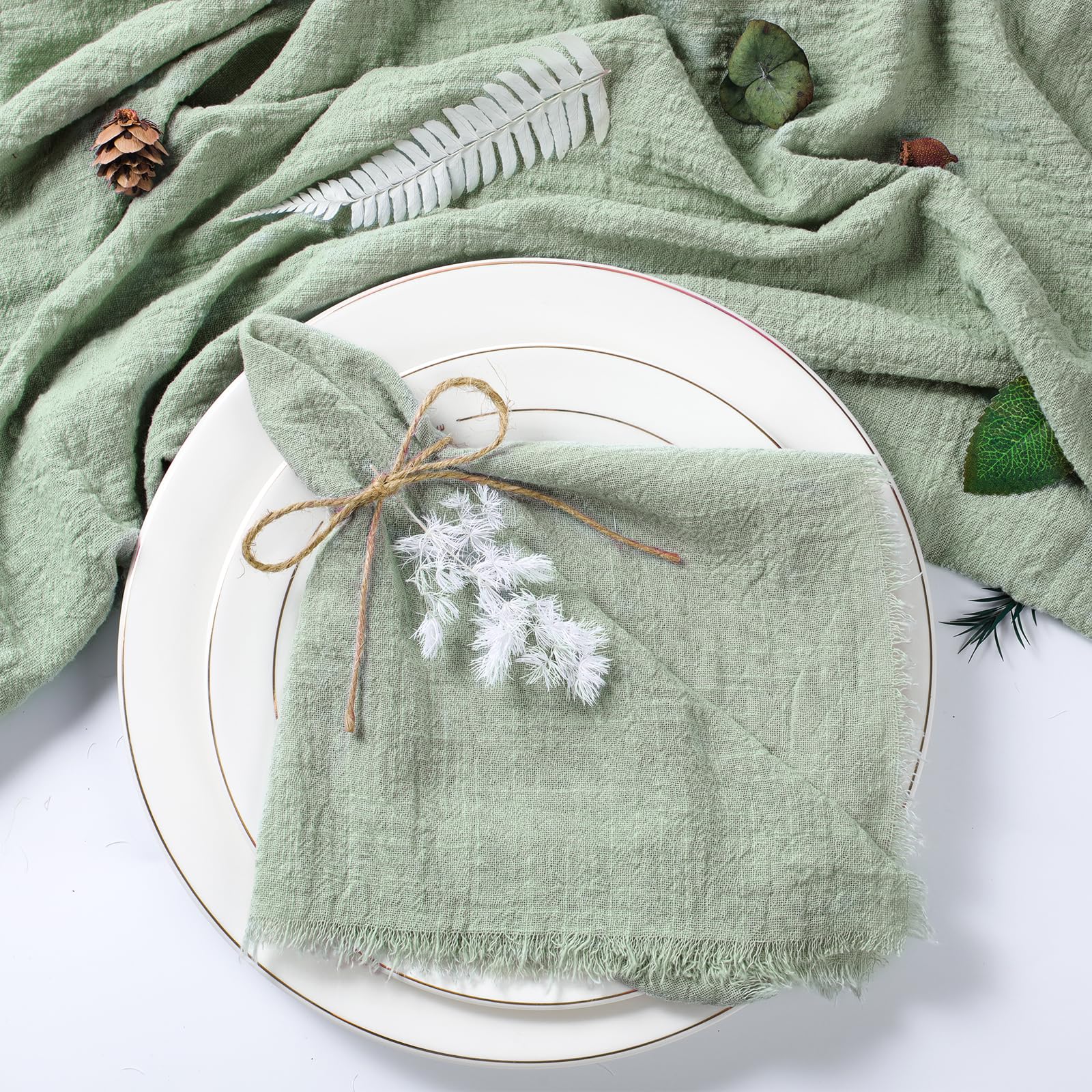 50pcs Christmas Green Gauze Cotton Napkin Reusable Tea Towel Wedding Party Table Decor Retro Burrs napkins 17 x17 inches
