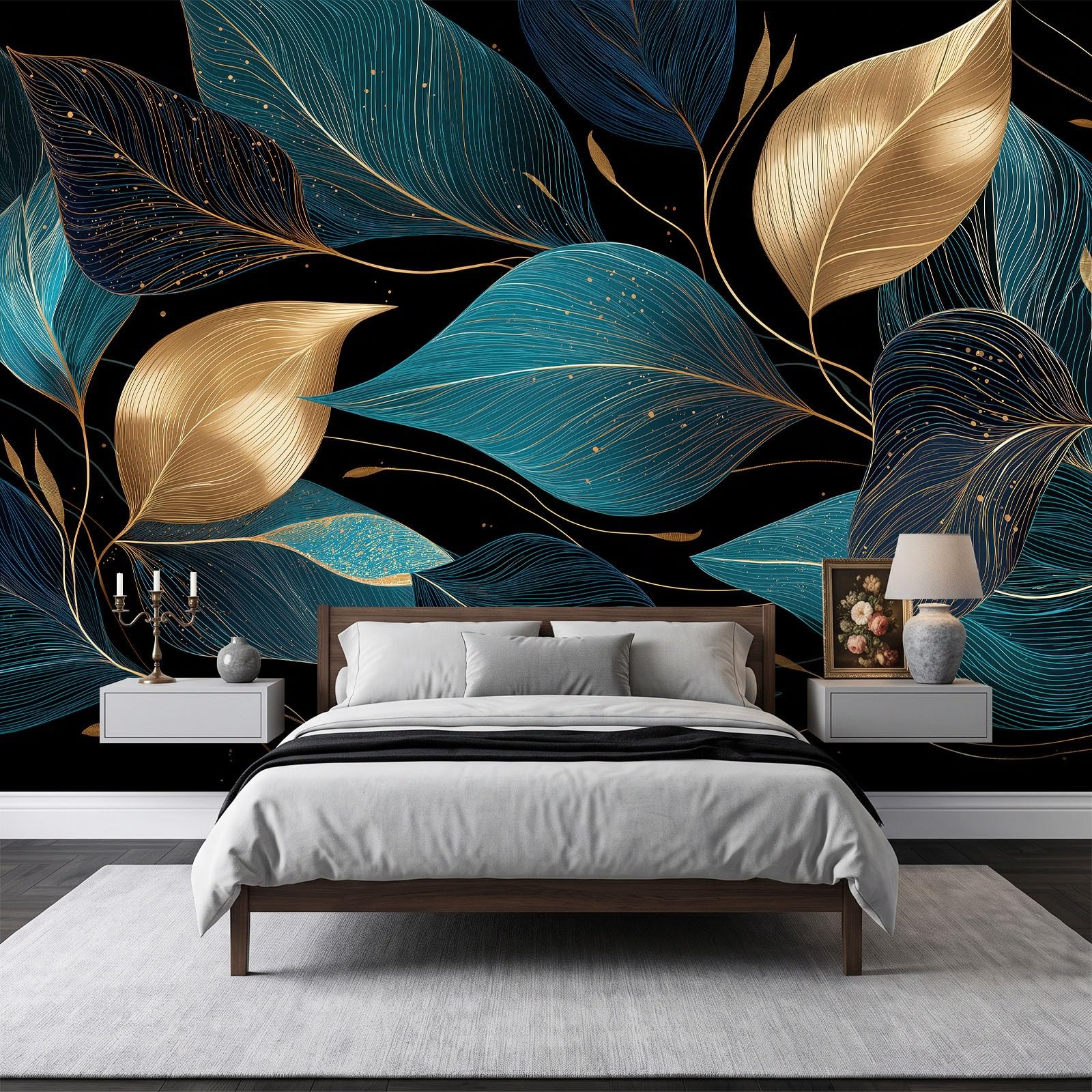 Tapeta mural tropikalny morski złote liście zdjęcie tapeta 390 x 260 cm