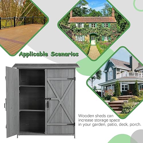 Miniatura 5 de Cobertizo de almacenamiento para exteriores de 56 pulgadas de largo x 19.5 pulgadas de ancho x 64 pulgadas de alto, con puerta con cerradura,