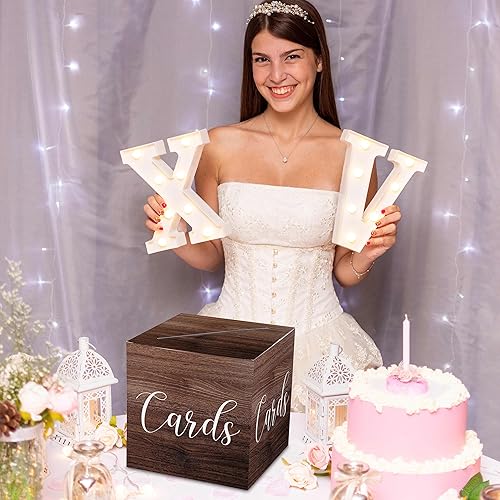 Miniatura 4 de AWSICE Caja de tarjetas con patrón de madera 1 juego de caja de recepción de tarjetas para regalo sobre dinero Boda nupcial baby shower,