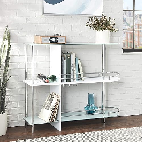 Miniatura 2 de Kings Brand Furniture Mesa de bar con dos estantes de vidrio templado color blanco