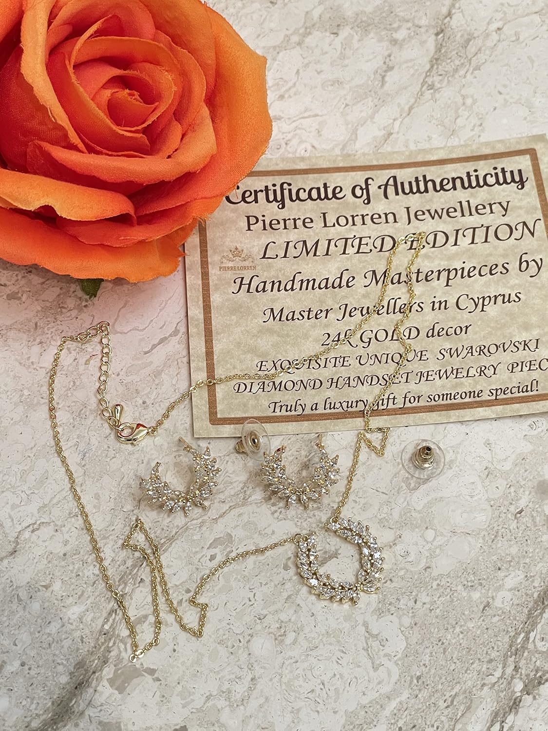 Fine Gold Wreath Necklace & Olive Wreath Earrings HANDMADE Jewellery Gold Ancient Greek Necklace Earrings SET Handset Austrian Crystal Leaf Jewelry Sterling Silver Yellow Gold Bday gift for Womans day - Image 6