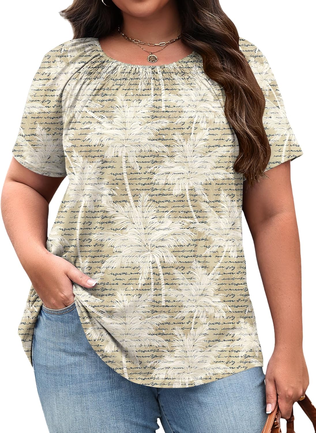 Micoson Womens Plus Size Tops Short Sleeve Shirts Crewneck Pleated Blouses Dressy Casual Fashion Tunic Top (1X-5X)